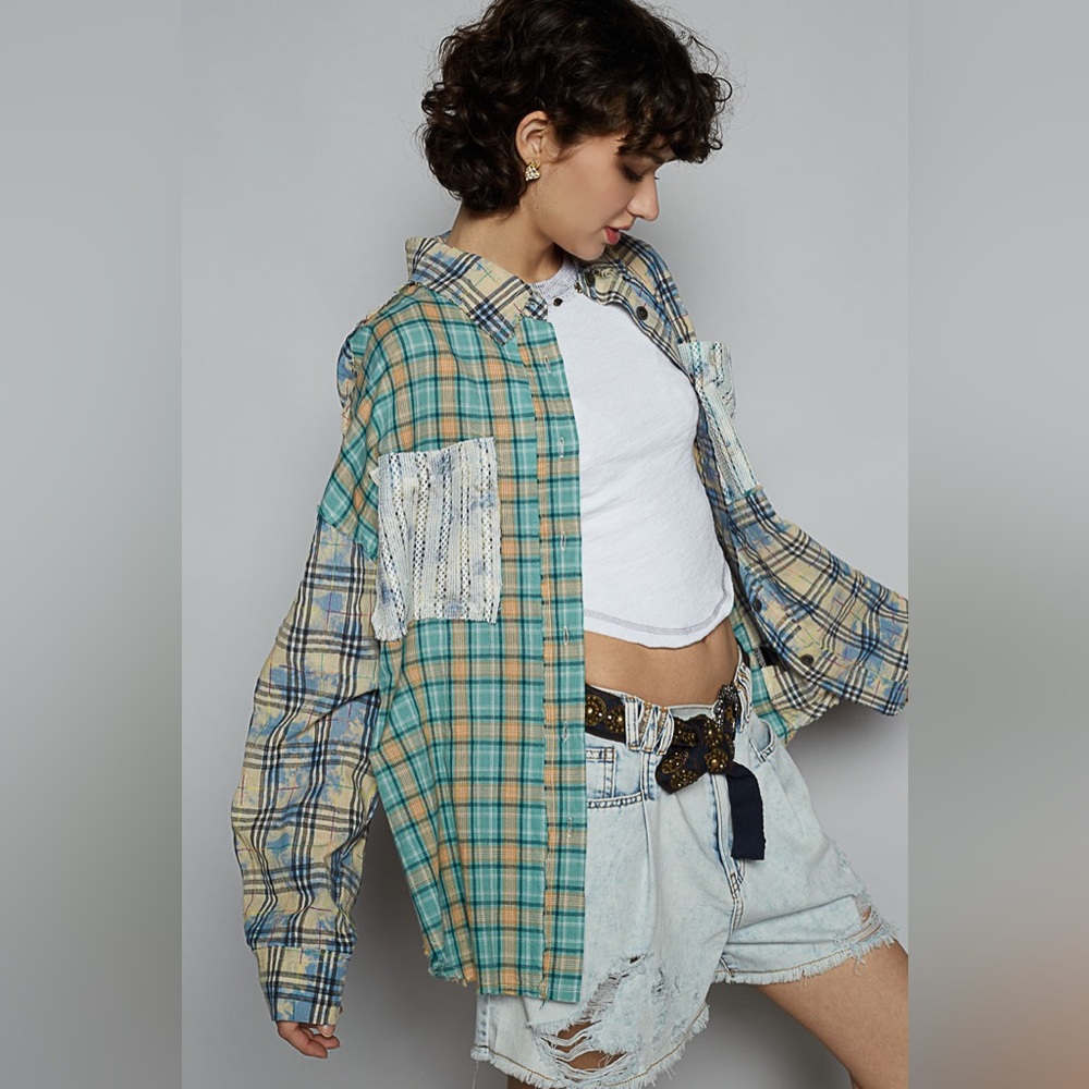 PT12 New POL Plaid Patchwork Shirt - Picture 4 of 5
